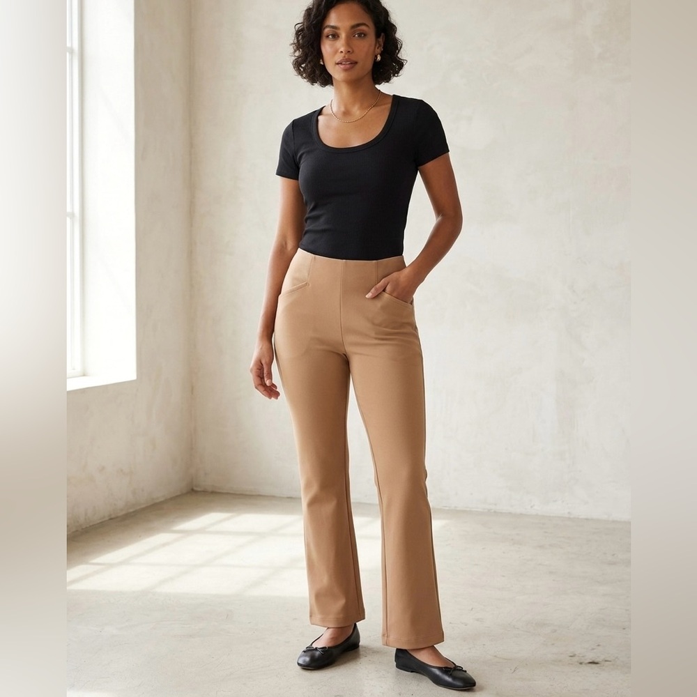 Anthropologie Maeve High Rise Flare Split Hem Pants - Tan/Camel L NWOT